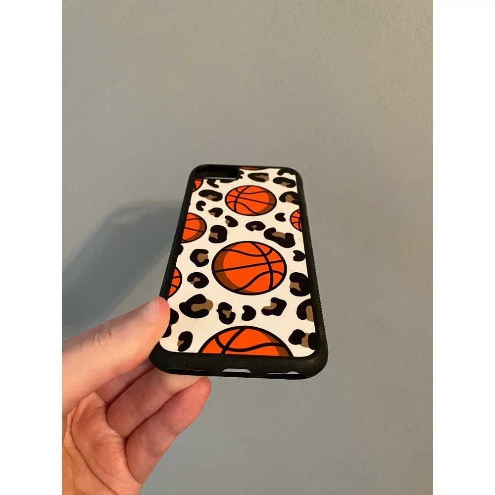 Basketball Leopard Print Phone Case iPhone 6 7 8 SE 2020 White Orange Sporty